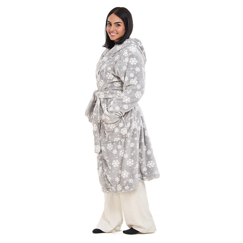 Snuggs Blanket Robe Grey Snowflakes